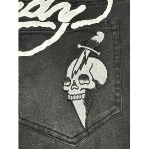 ED HARDY‎ EMBROIDERED SKULL SKINNY JEANS Men's Size 40 Black Wash NEW WITH TAGS